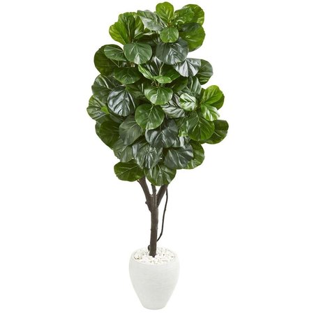 NEARLY NATURALS 68 in. Fiddle Leaf Fig Artificial Tree in White Planter 9410